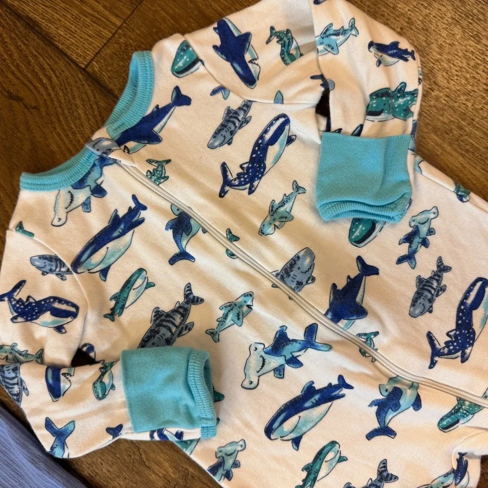 Baby Boy 0/3 Months Footed Sleepers Clothes Shark Ribbed Blue Outfit Rompers Lot